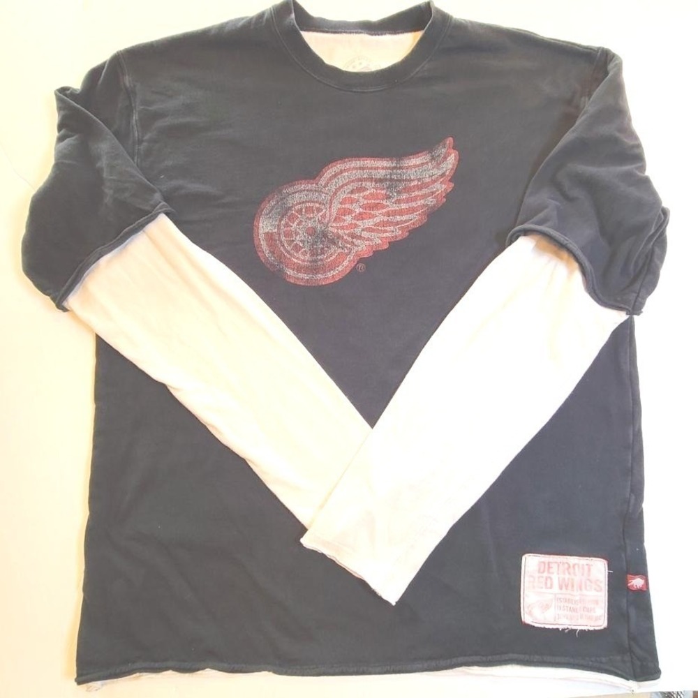 Detroit Red Wings Long Sleeve Shirt Mens XXL NHL Hockey Graphic Tee Black Logo‎
